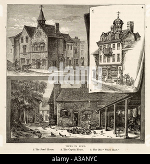 Saint Bury St Edmunds Suffolk town square vari view house shop Inghilterra Inglese UK Regno Unito GB Gran Bretagna British Foto Stock