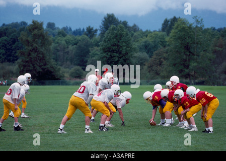 Il calcio giovanile squadre giocare presso il lago di Burnaby Campo Sportivo nella città di Burnaby nella Columbia britannica in Canada Foto Stock