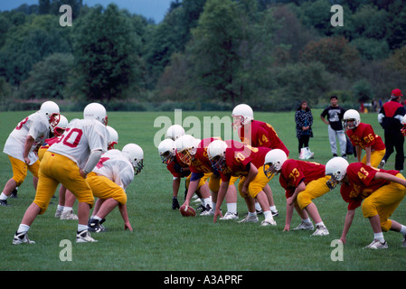 Il calcio giovanile squadre giocare presso il lago di Burnaby Campo Sportivo nella città di Burnaby nella Columbia britannica in Canada Foto Stock