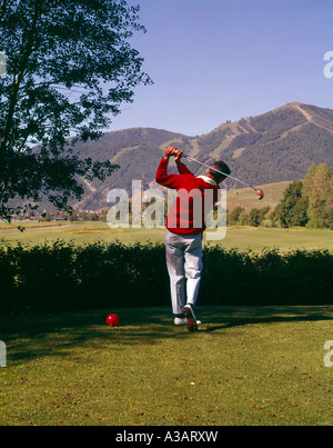 Il Golfer sul verdeggiante fairways del campo da golf a Sun Valley in Idaho Foto Stock