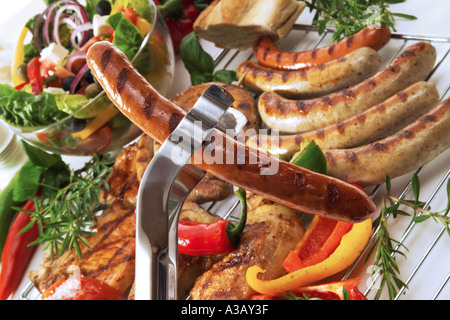 Salsicce alla griglia, close-up Foto Stock