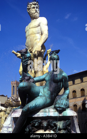 La fontana di Nettuno in Piazza della Signora, Firenze, Italia, da Bartolomeo Ammannati Michelangelo apprendista Foto Stock