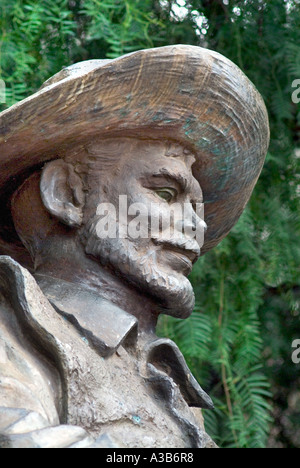 In prossimità della faccia della statua di Sancho Panza aiutante di Don Chisciotte Foto Stock
