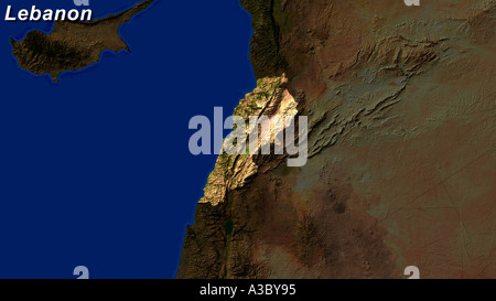 Immagine satellitare del Libano evidenziata Foto Stock