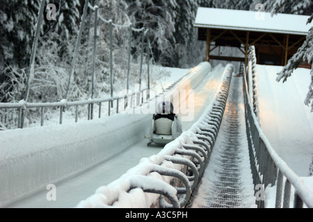 Alla fine della pista di bob eseguito in Lillehammer Foto Stock