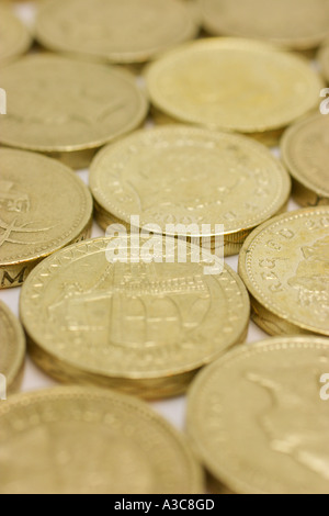 Griglia della sterlina britannica delle monete in euro Foto Stock