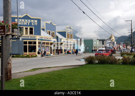 Strada principale nella città mineraria di Skagway in Alaska Foto Stock