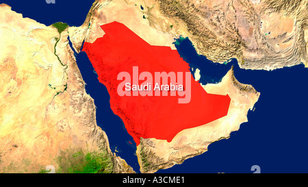 Immagine satellitare della Arabia Saudita evidenziato in rosso Foto Stock