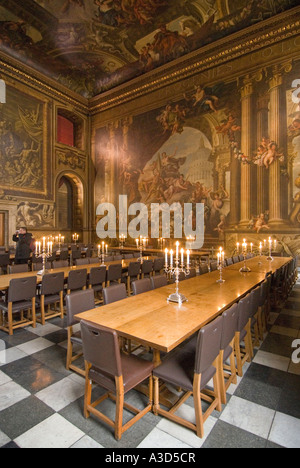 La Old Royal Naval College di Greenwich sala dipinta sala banchetti dove Signore Nelsons corpo prevista nello stato dopo Trafalgar Londra Inghilterra REGNO UNITO Foto Stock