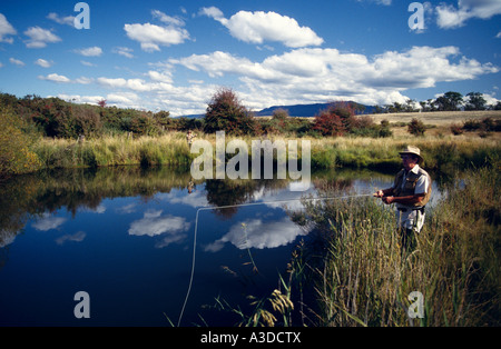 Pesca alla trota di fiume Macquarie vicino Cressy a nord-est della Tasmania Australia orizzontale Foto Stock