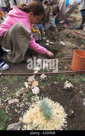 Israele Gerusalemme Museo della Natura Tu Bishvat Festival Ebraico di alberi famiglie andare e piantare alberi e seedings in aperta femal Foto Stock