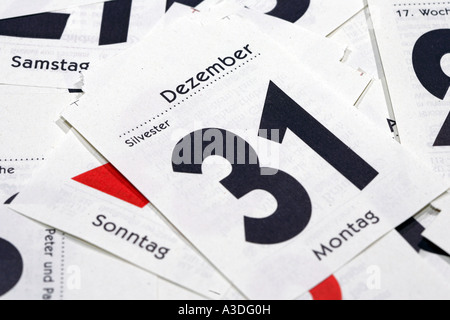 Foglio 31 dicembre - a strappo calendario Foto Stock