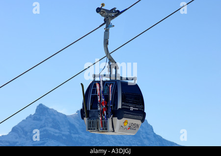 Presso la stazione sciistica di Leysin, funivia Leysin - Berneuse, Leysin, Vaud, Svizzera Foto Stock