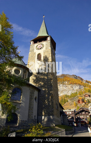 La Chiesa di San Maurizio chiesa in Zermatt, Svizzera Foto Stock