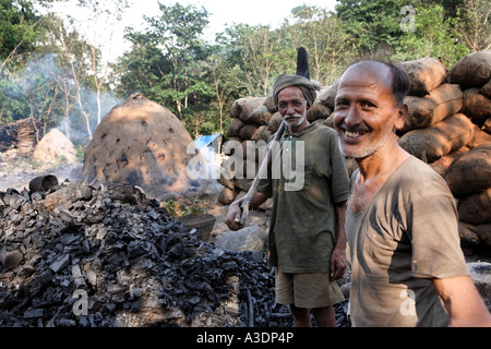 Indo-German-Changar-Eco-Development-Project, charburners vicino Bakay, Palampur, Himachal Pradesh, India Foto Stock