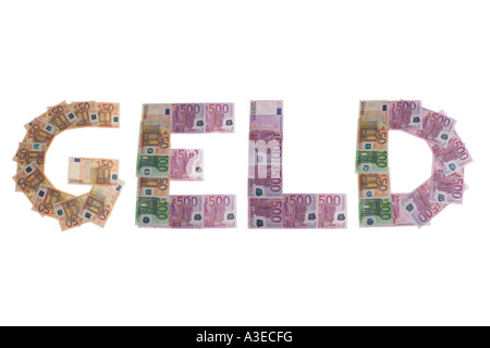 Geld/denaro, scritto con banconote Foto Stock