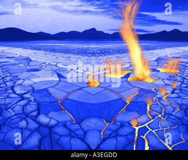 Arte digitale: Fuoco nel Deserto Blu Foto Stock