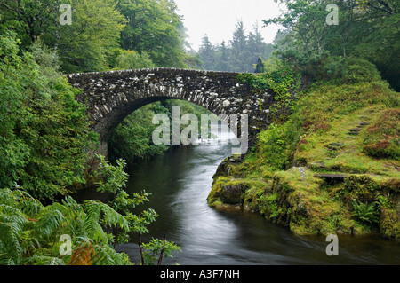 Il vecchio ponte in pietra che attraversa il fiume Shiel vicino al Loch Moidart Moidart Scozia Scotland Foto Stock