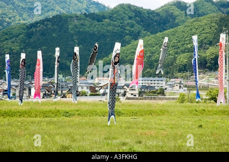 Koinobori, streamer a forma di carpa, Hyogo Japan Foto Stock