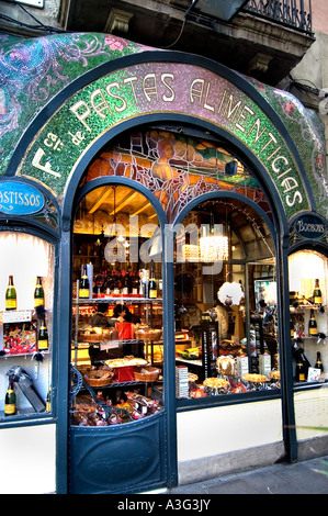 Barcellona Spagna La Rambla Les Rambles Las Ramblas negozio di lusso di panetteria di cioccolato Foto Stock