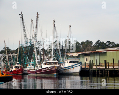 La flotta di gamberetti nel porto di Pascoagoula Mississippi e non fuori rete di pesca per i gamberi alimentari da vendere per fare una vita - molti sono vietnamiti Foto Stock