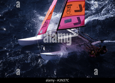 Equipaggio a trapezio Hobie Cat 16 mondi Foto Stock