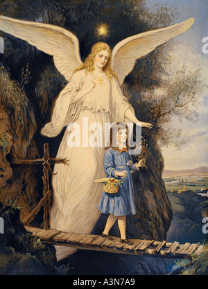 Vintage illustrazione di Angelo Custode e i bambini Foto Stock