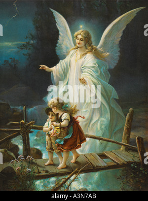 Vintage illustrazione di Angelo Custode e i bambini Foto Stock