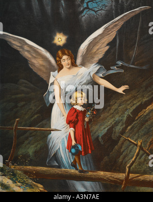 Vintage illustrazione di Angelo Custode e i bambini Foto Stock