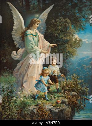 Vintage illustrazione di Angelo Custode e i bambini Foto Stock