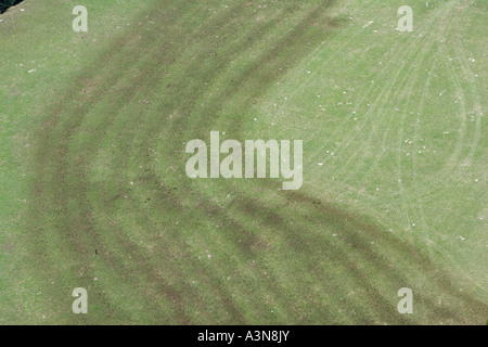 La fertilizzazione di un prato di montagna con concime, Alto Adige, Italia Foto Stock