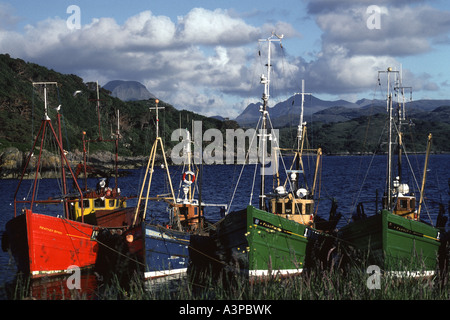 Barche da pesca in porto a Gairloch. Wester Ross, Scotland, Regno Unito, Europa. Foto Stock