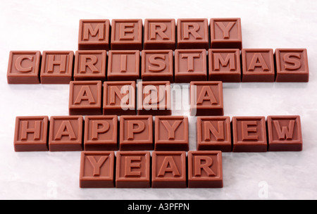 Buon Natale e felice anno nuovo cioccolatini Foto Stock
