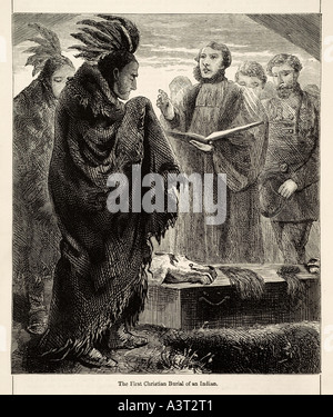 Cristiana sepoltura di Indiani Nativi Americani convertire al cristianesimo chief bara inter ultimo rito Foto Stock