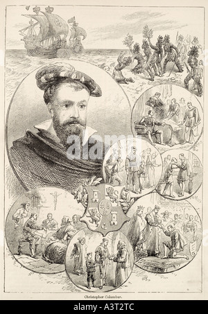 Christopher Columbus capo spalla montage explorer cameo scoprire America nave a vela capitano marinaio Foto Stock