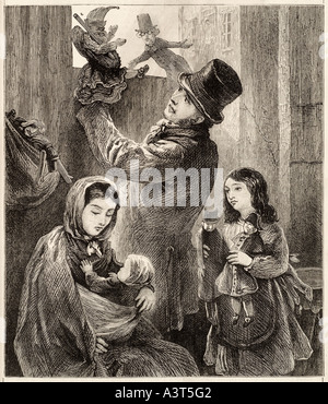 Punch judy Puppet Theatre box uomo donna bambino atto eseguire palco dietro scena commedia amusement top hat scialle Foto Stock