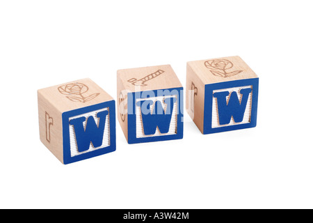 Bambini i blocchi alfabeto ortografia WWW Foto Stock