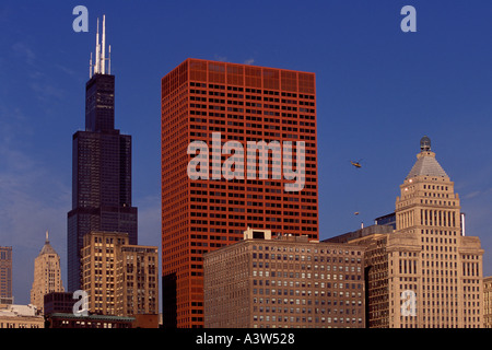 Architettura di Chicago vista da Grant Park Foto Stock