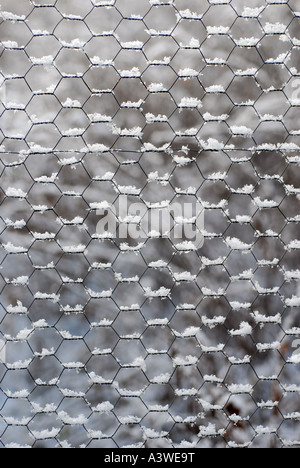 Foto della neve modelli su un recinto formando una texture Foto Stock