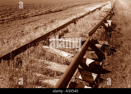 Abbandonati i binari della ferrovia nella Panhandle del Texas Foto Stock