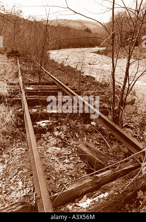 Abbandonati i binari della ferrovia alomng il fiume Susquehanna in New York Foto Stock