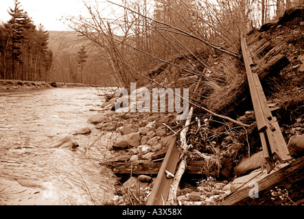 Abbandonati i binari della ferrovia alomng il fiume Susquehanna in New York Foto Stock