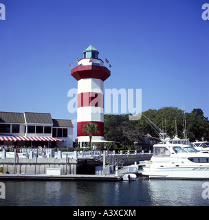 Geografia / viaggi, Stati Uniti d'America, Sud Carolina, Hilton Head Island, Harbour Town, porto, faro, barche, America, Nord America s Foto Stock