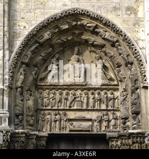 Geografia/travel, Francia, Chartres, chiese e conventi, la cattedrale di Notre Dame, vista esterna, portale settentrionale, al timpano mothe Foto Stock