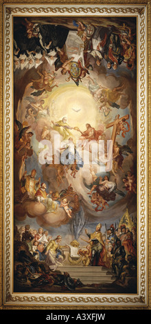 "Belle Arti, Brugger, Andreas, (1737 - 1812), "Incoronazione di Santa Maria e la fondazione rispettivamente il rinnovo del monastero', soffitto Foto Stock