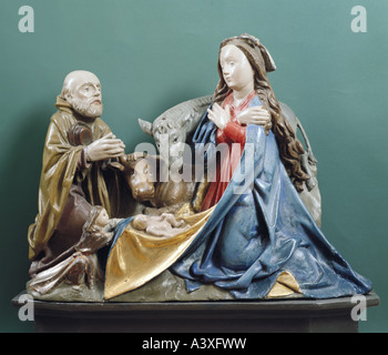 Belle arti, l'arte religiosa, Gesù Cristo, la nascita, l'Adorazione del Bambino, scultura, legno, inizi del XVI secolo, studio master del Foto Stock