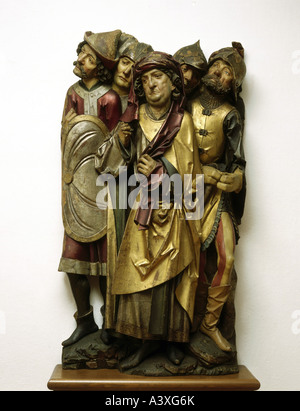 Belle arti, Riemenschneider, Tilman (circa 1460 - 1531), i Farisei ans soldati, scultura per crocifissione altare in legno, circa 148 Foto Stock