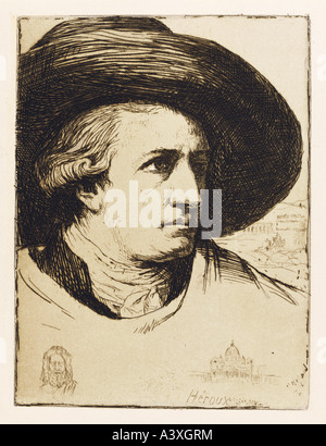 Goethe, Johann Wolfgang von, 28.8.1749 - 22.3.1832, autore tedesco / scrittore, ritratto con cappello, attacco mediante Herous, 1910, dopo T Foto Stock