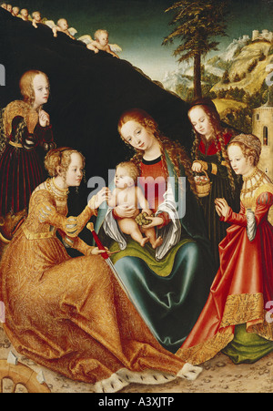 "Belle Arti, Cranach, Lucas il sambuco, (1472 - 1553), pittura, "l'impegno di Santa Caterina di Alessandria', intorno al 1516, Foto Stock