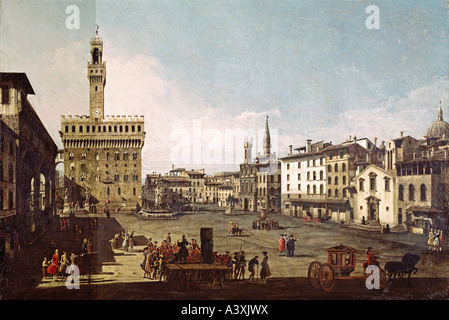 "Belle Arti, Bellotto, Bernardo chiamato Canaletto, (1720 - 1780), pittura, "Piazza della Signoria a Firenze", del 1742, olio Foto Stock